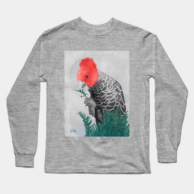 Australian Gang Gang Parrot painting Long Sleeve T-Shirt by GarryGreenwood